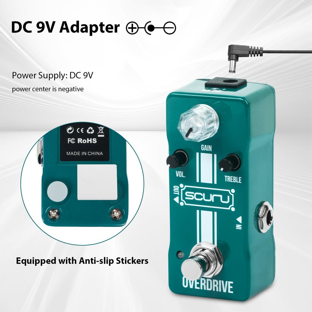 SCURU Guitar Overdrive Effects Pedal GAIN VOL TREBLE DC 9V 6.35mm Input Output Interface Dynamic Response Classic