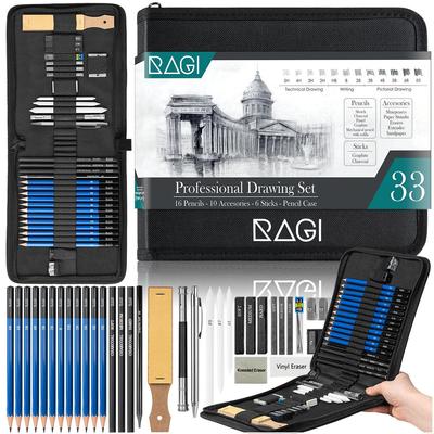 Набор из 33 профессиональных карандашей, графитов и углей для черчения, рисования и растушевки