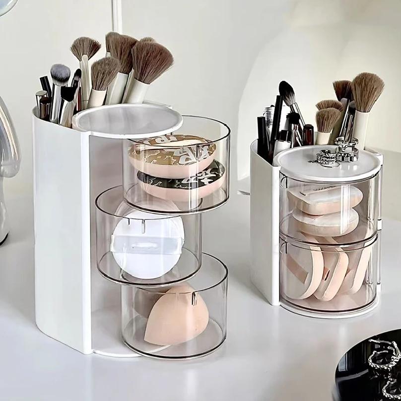 1Pcs Cosmetic Organizer Bathroom Makeup Cushion Organizer Beauty Egg Storage Display Case Rotating Compartment Organizer