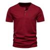 Мужская футболка-henley с коротким рукавом, однотонная, повседневная, базовая