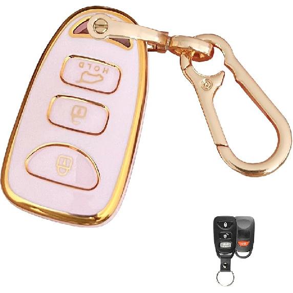 Чехол для брелока Hyundai Smart Key с брелоком Подходит для Hyundai Elantra Sonata Kia Forte Optima Spectra Кейс для ключа (4-кнопочный-розовый)