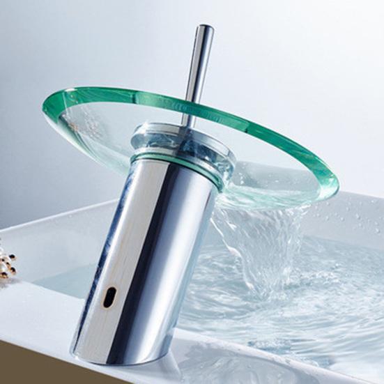 Водопадный смеситель для раковины в ванной комнате, 1 ручка, одинарное отверстие, стеклянный смеситель для раковины, переключатель воды