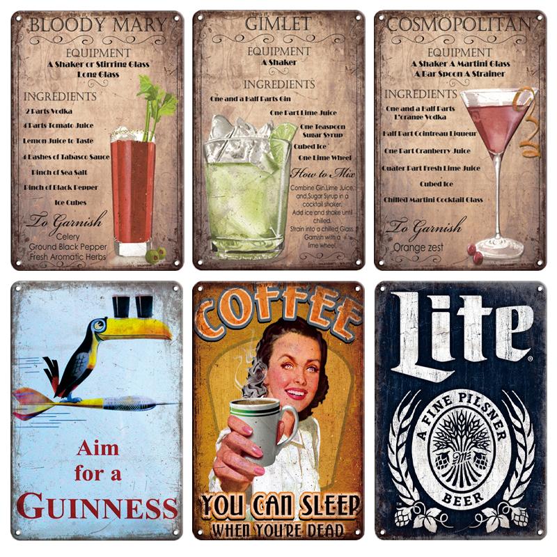 Коктейль Guinness Corona, ром, металлическая вывеска, жестяная вывеска, винтажный вид, украшения для домашнего бара, аксессуары, настенные художественные постеры и принты