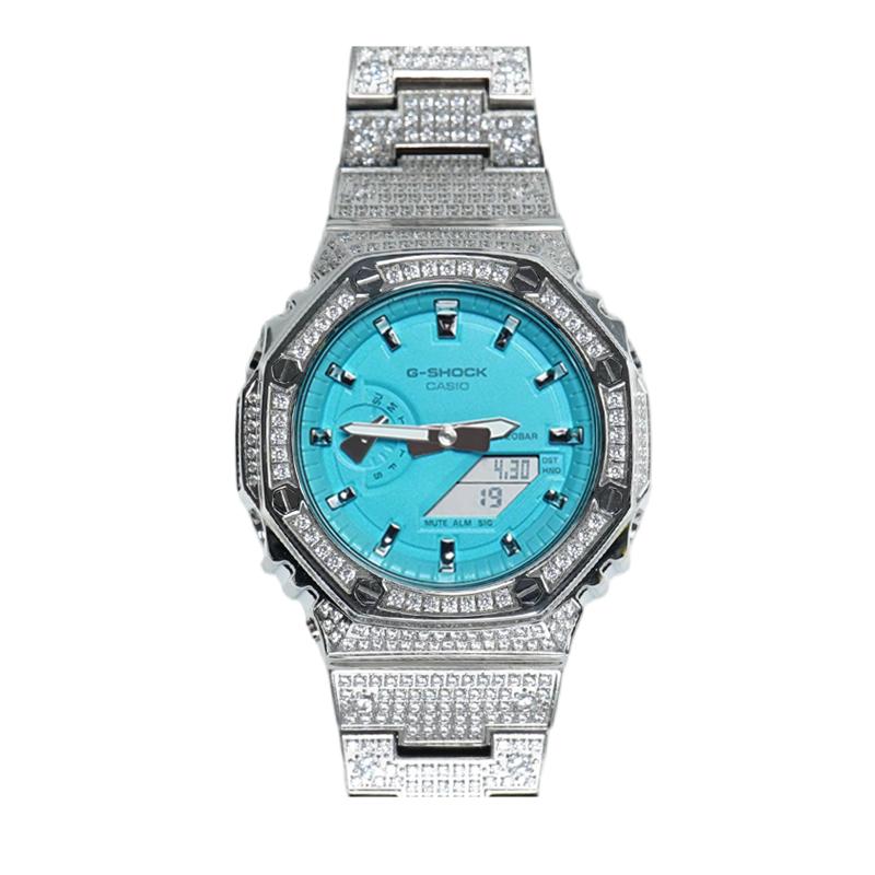 Casio Кастомизированные часы модифицированная серия Тиффани синий Кварцевые Стальной ремешок тот же стиль для мужчин и женщин синий циферблат GA-2100-7A7