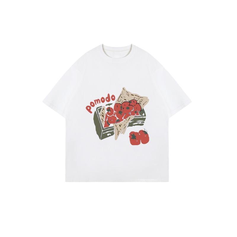 Футболка оверсайз черная с принтом помидора Помодоро и текстом, повседневная одежда для женщин, летний наряд, уличная мода, трендовый топ