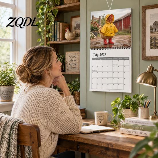 Gift for Friends Family Chicks 2027 Wall Calendar, Funny Dressed Up Chicken 12-Month Planner, Calendar Cute Farm Animal Hanging Home Office