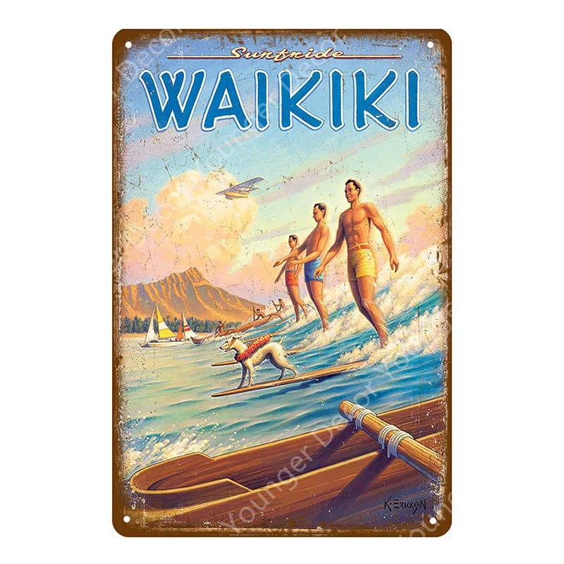 Aloha Beach Tin Signs Vintage Summer Metal Wall Plaque Hawaii Tiki Bar Decor House Seaside Decorative Plate Surf Carft YA040