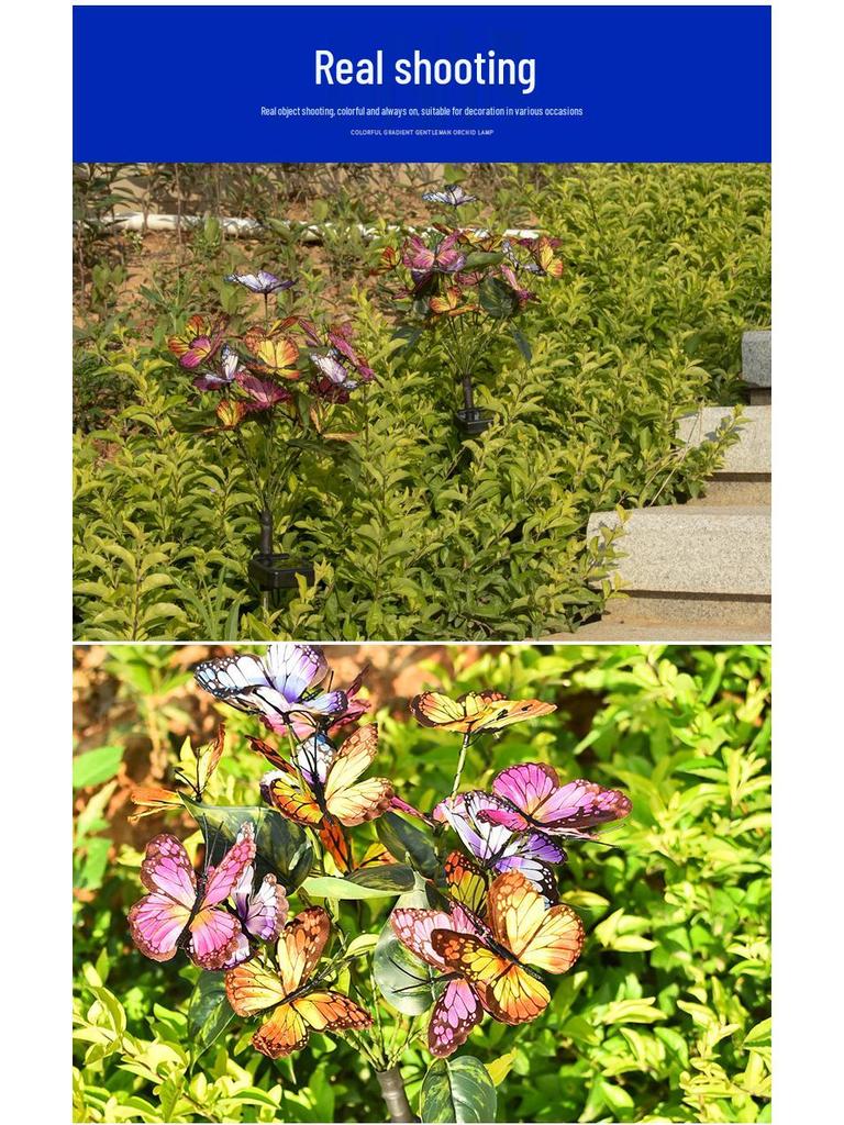 Солнечный светодиодный садовый светильник в виде бабочки и цветка, уличная декоративная лампа