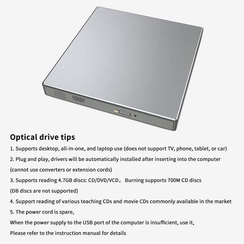 Внешний DVD-плеер CD-привод USB 2.0 MP3 Музыка Фильмы Портативный считыватель для Windows 7/ 8/ 10 Ноутбука Настольного ПК Компьютера