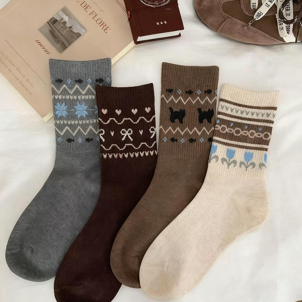1/4 Pairs Warm Medium Tube Tights Anti-Cold Mid-calf Socks Harajuku Stacked Socks Autumn Winter