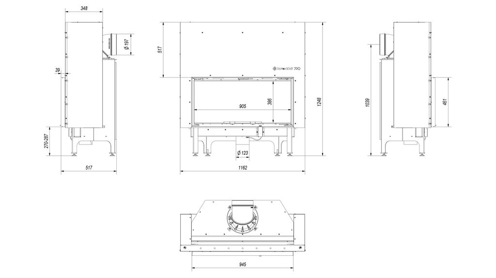 Стальной камин KRATKI NADIA 14 кВт Ø 200 Подъемная самозакрывающаяся дверца
