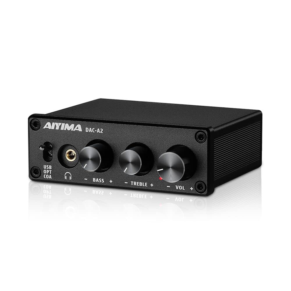 AIYIMA Headphone Amplifier Headphone Output Conversion Analog Desktop Audio Converter 5V 24Bit 192kHz DAC-A2 PC-USB/Optical/Coaxial Input, RCA/3.5mm