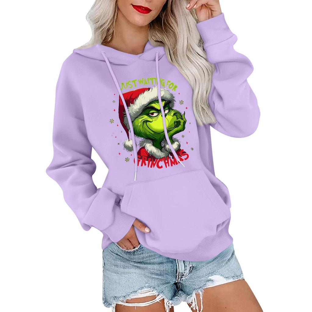Women's Casual Comfortable Neck Hooded Long Sleeve Christmas Print Warm Sweatshirt