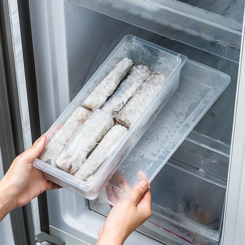 Household Rectangular Transparent Refrigerator Crisper, Cupboard Grain Storage Plastic Box Freezable With Drain Layer