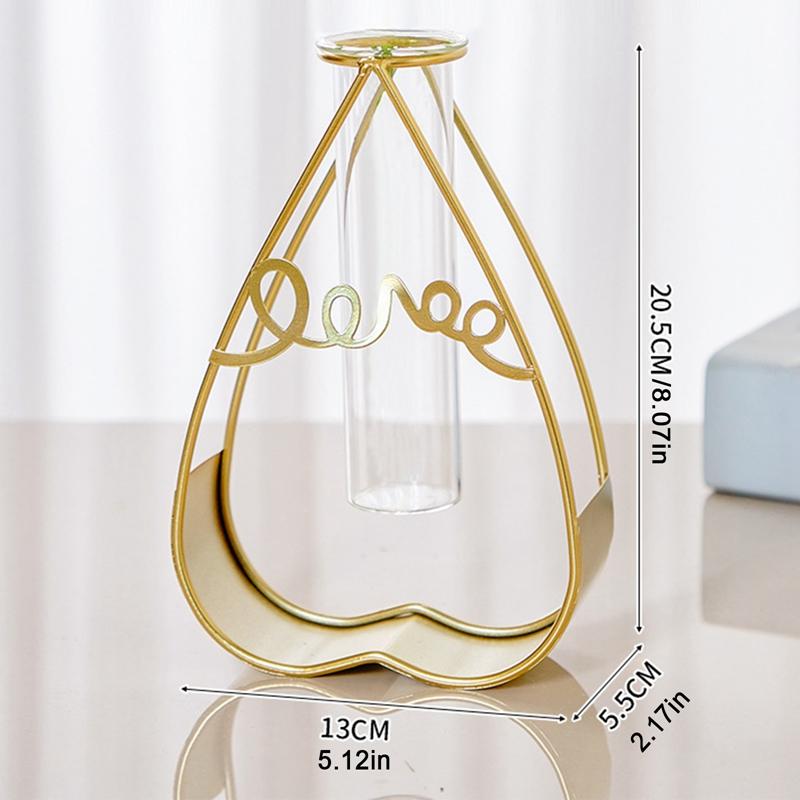 Металлическая подставка для вазы для цветов, прозрачная стеклянная ваза, любовные подарки, настольное украшение для дома, скандинавский стиль, домашний декор, офисное украшение