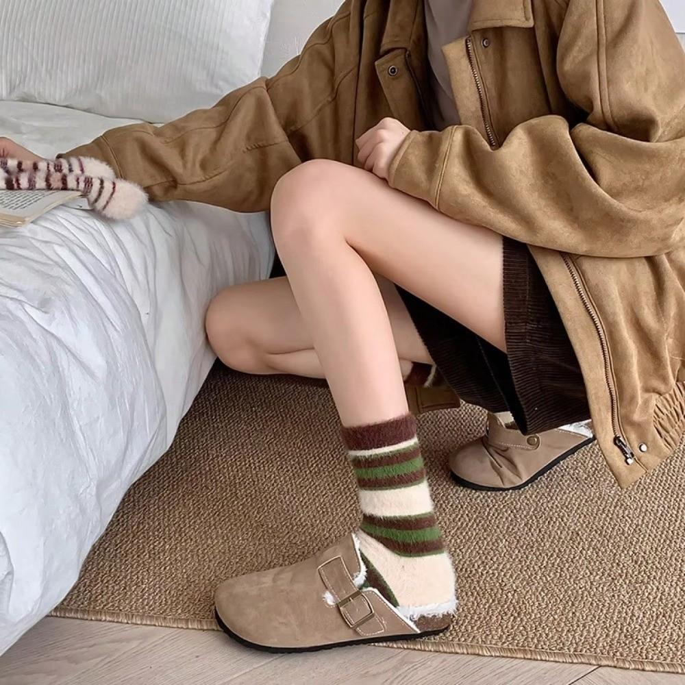 Утолщенные полосатые носки Плюшевые носки для пола Новые носки из норкового флиса Осень Зима