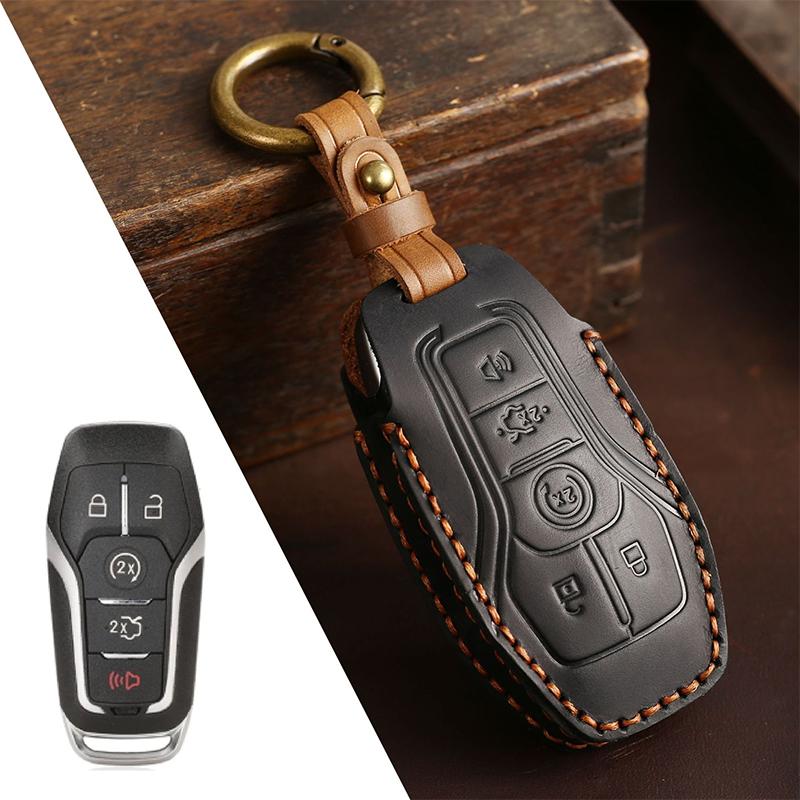 Leather Car Remote Key Case Cover Shell for Ford Fusion Mondeo Mustang F 150 Explorer Edge 2015 2016 2017 2018