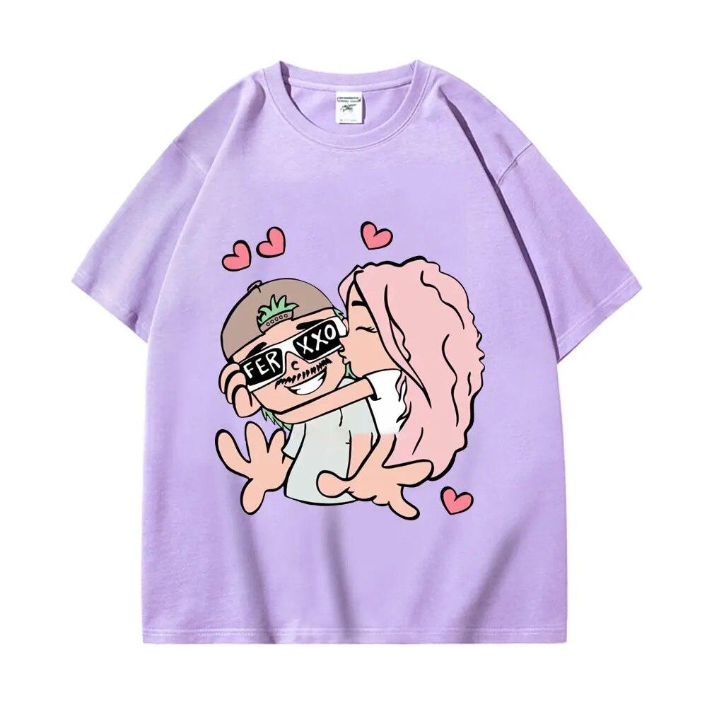 Singer Feid and Karol G Cartoon Graphic T Shirts Summer Trend Hip Hop Short Sleeve T-shirt Unisex Fashion Casual Loose T-shirts