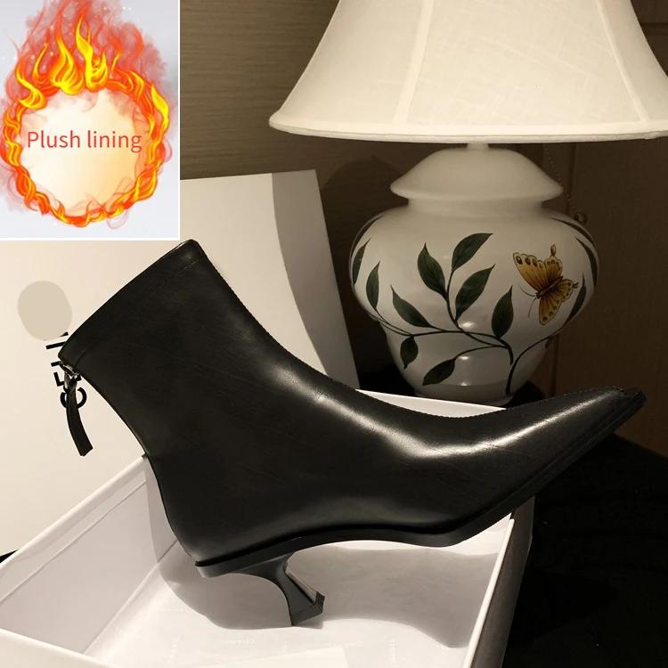 Модные новые остроносые ботильоны на тонком каблуке 5,5 см из коровьей кожи с молнией сзади, европейско-американские, стройнящие, для дам с характером, размеры 34-43