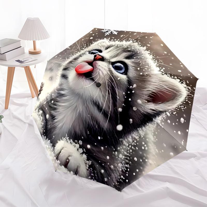 1pc Kitten Snow Open/Close Folding Umbrella, All- Portable Umbrella for & Men, Stylish Accessory (Holiday Gift) 8-Rib yy251213105