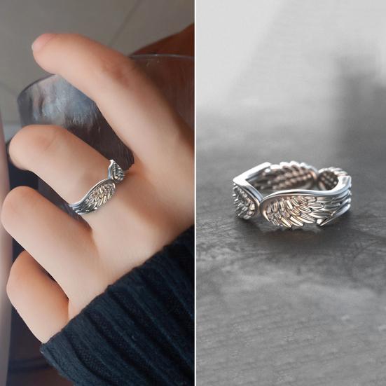Мужское кольцо серебряного цвета в стиле ретро, винтажное, полированное, панк, подарок, гипоаллергенное, кольцо с крыльями ангела, модные ювелирные изделия