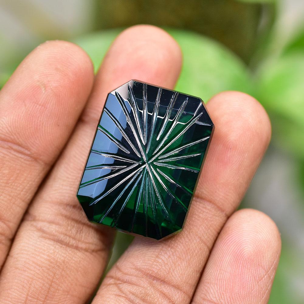 Lab Created BEAUTIFUL Green Garnet 71.50 Ct Emerald Shape Gemstone