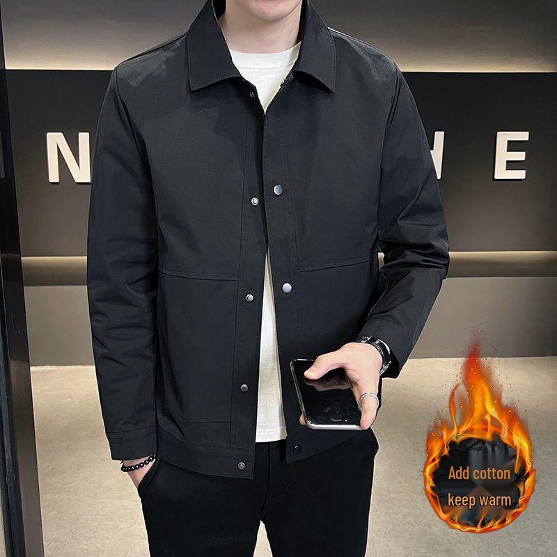 Мужская хлопковая куртка приталенного кроя - Стильная, теплая, универсальная, с отложным воротником для осени и зимы