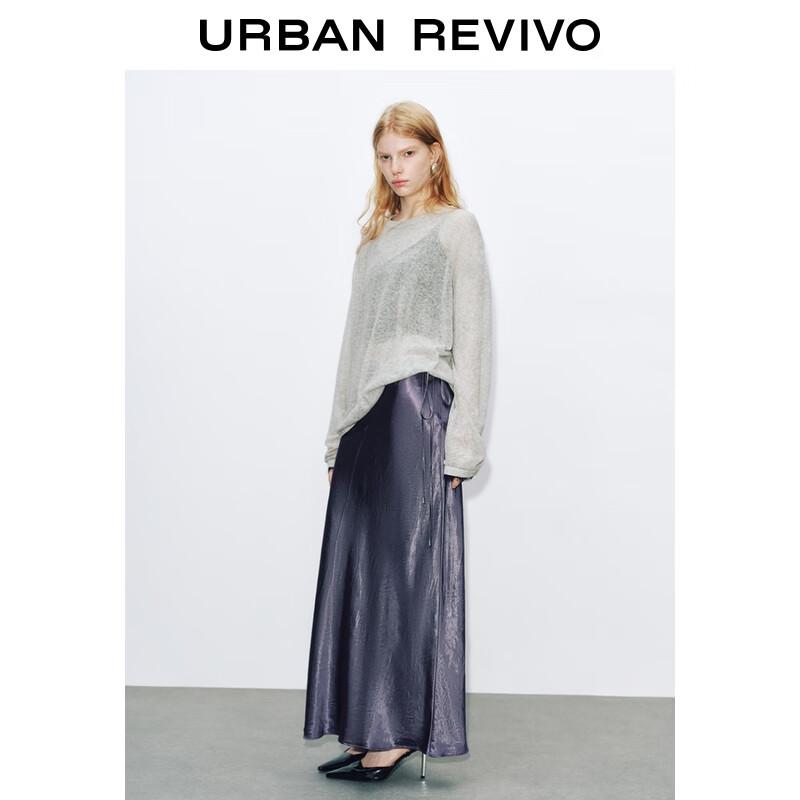 UR 2025 Осень Женский Простой Кружевной Трикотажный Свитер с Круглым Вырезом