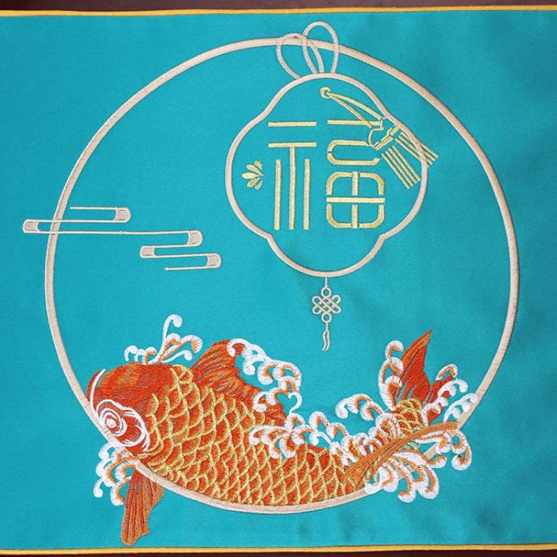 New Chinese Style Embroidery High-end Light Luxury Table Flag Tea Table TV Cabinet Dining Table Cloth Strip Cloth Tea Mat and Tablecloth