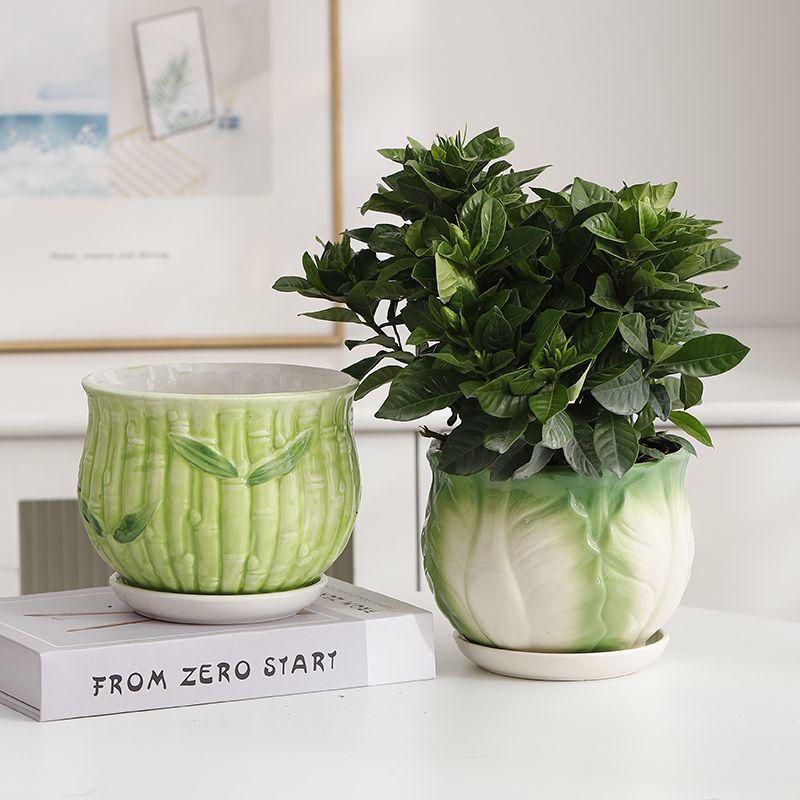 Creative Pattern Ceramic Flower Pot with Tray