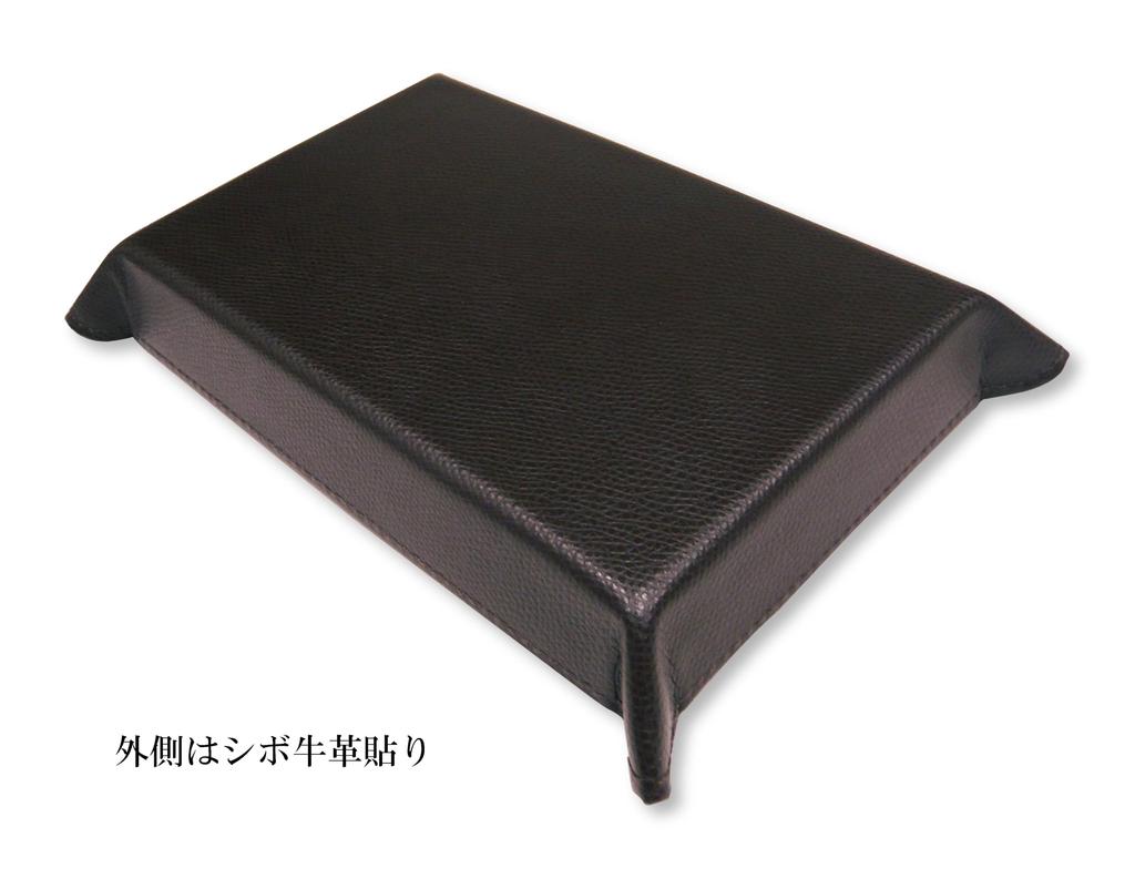 Embossed Chocolate Colored Cowhide Leather Pen Tray with Metal Pointer and Metal Ring Cap Sliding Retro Pen Set Japanese-made TRATYO-701S-8838B