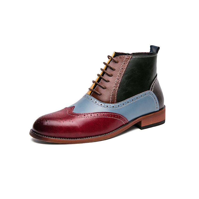 Men's European Style High-Top Oxford Leather Patchwork Lace-Up Ankle Boots
