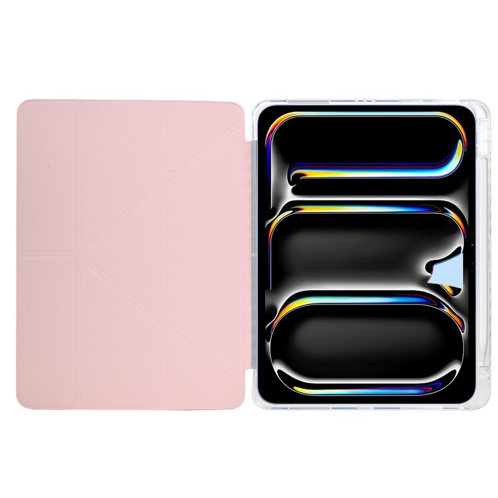 For iPad Pro 13 (2024) Case Y-Fold Stand Glitter Leather TPU Acrylic Clear Tablet Cover