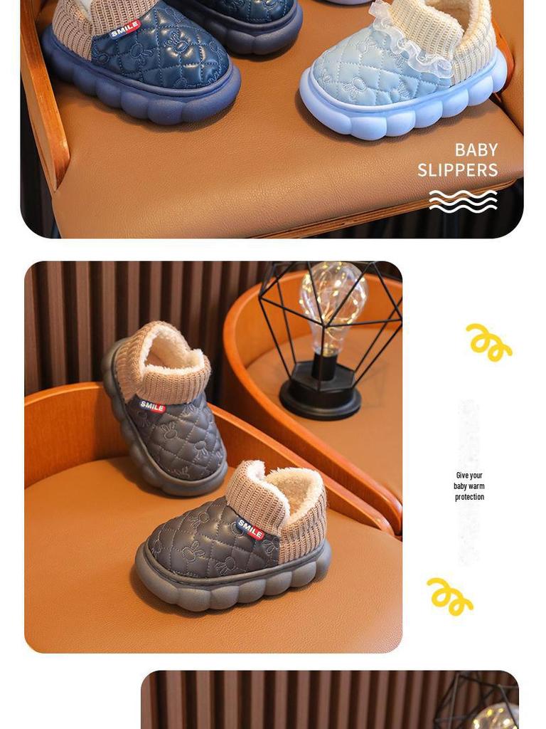 Детские водонепроницаемые хлопковые туфли с бархатной подкладкой - нескользящий дизайн с изображением мультяшного кролика для мальчиков и девочек