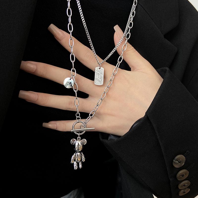 Сладкое крутое ожерелье из титана с двойным слоем: Женская роскошная цепочка для свитера и мужской модный аксессуар