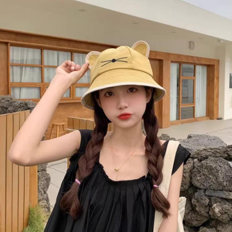 Cat Ears Sun Hat Fishermans Hat Women Summer Cotton Bucket Hat Streetwear for Daily Outdoor Activities