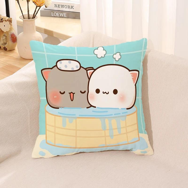 Pillow Cover Square Cushion for Bed Car Office Peach Mochi Cat Decorative Anime Room