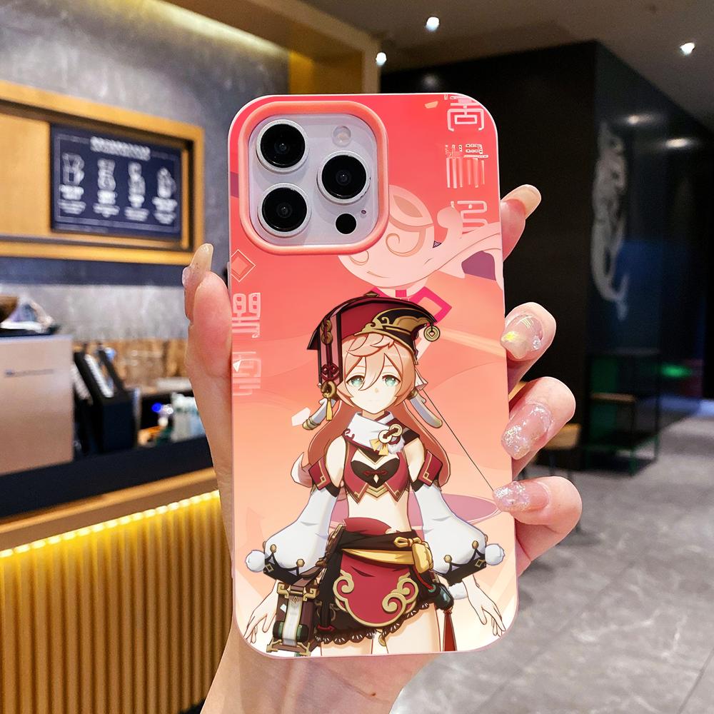 Game GI Yanfei Jelly Double layer Pink Mobile Phone Case for iPhone 17 16 15 14 13 12 11 Air Pro Max Plus Protective