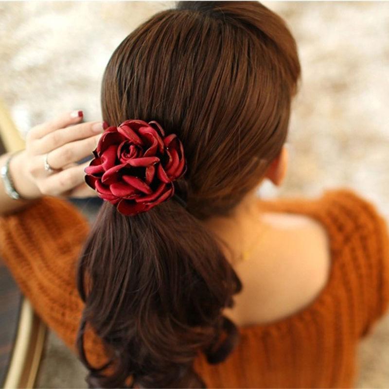 Fabric Flower Hair Rose Flower Scrunchie Ponytail Hairband Hair Bands Rope Hair Clips Women Headwear