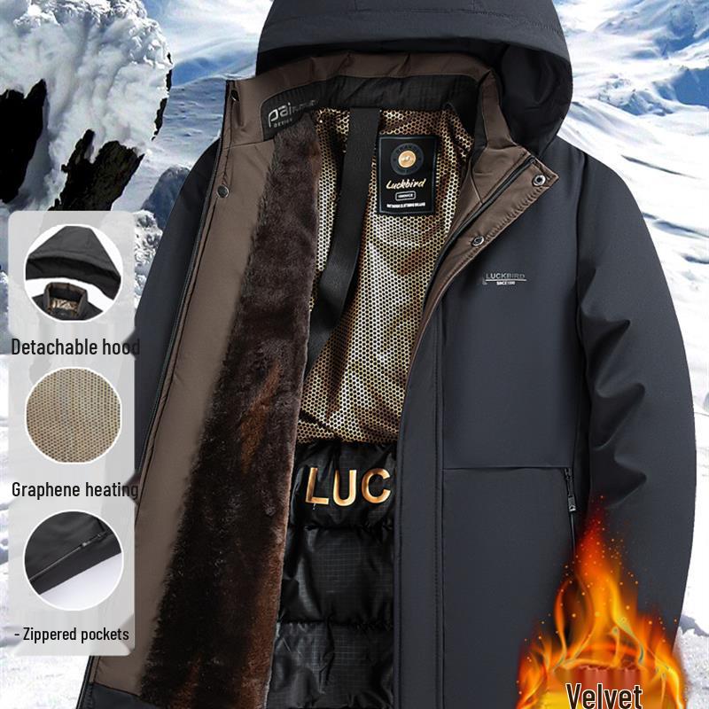 Pierre Cardin Men's Mid-Length Thickened Winter Parka with Golden Sable Velvet