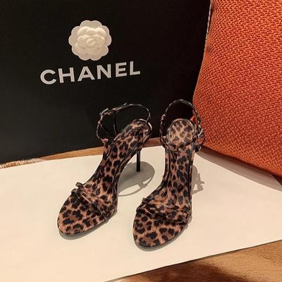 Весна и лето 2025 года, новые босоножки с открытым носком и пряжкой, леопардовый принт, высокие каблуки, женские, тонкий каблук, очень высокий каблук, сексуальный, 10 см