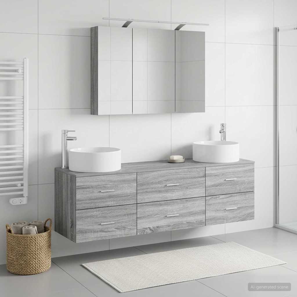 Bathroom Furniture Set 4 pcs Grey Sonoma Engineered Wood and Glass