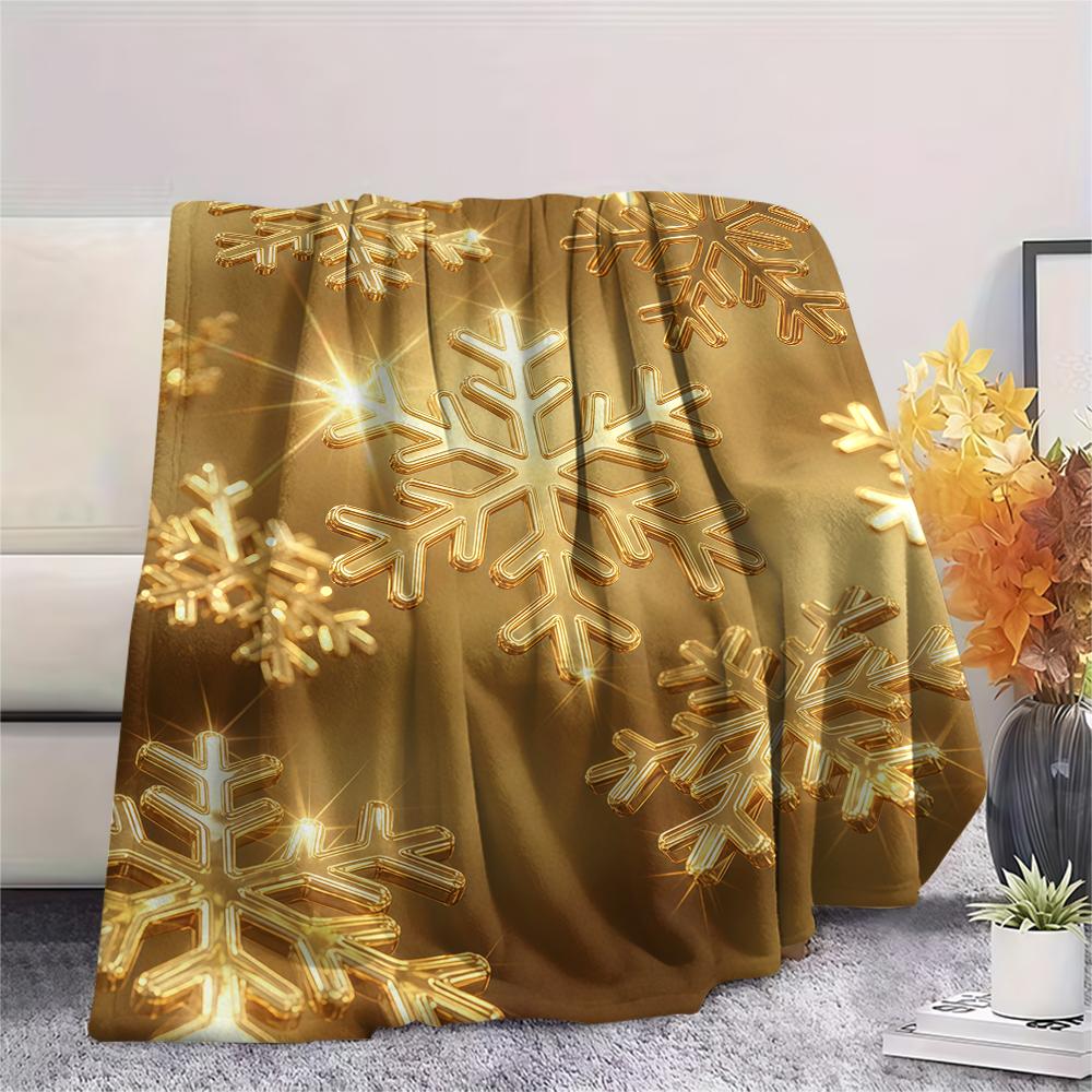 Golden Snowflakes Treasure Print Flannel Blanket,High quality Comfortable for All Seasons,Home Decor,Warmth and Comfort,Perfect for Christmas Gifts