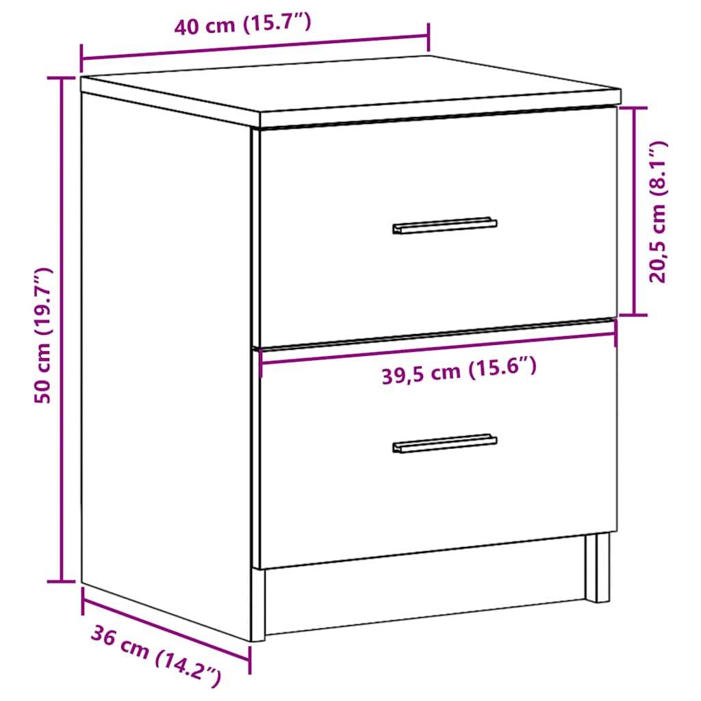 Nightstand with 2 Drawers White 40 x 36 x 50 cm