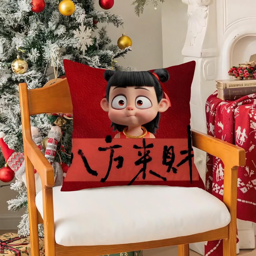 Chinesestyle Cartoon Art Film NNe Zha Pillow Case Silky Short Plush With Invisible Zipper Dustproof Sofa Cushion Cover
