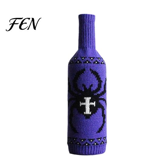 Skeleton Pattern Bottle Decor Halloween Wine Sweater, Reusable Knitted Champagne Cover, Pumpkin Skull Decorative Cover Spider Sleeve Decoration