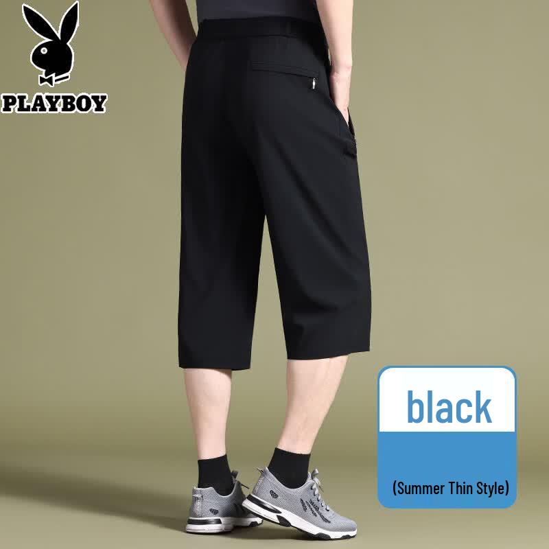 PLAYBOY Men's Summer Ice Silk Elastic Waist Capris