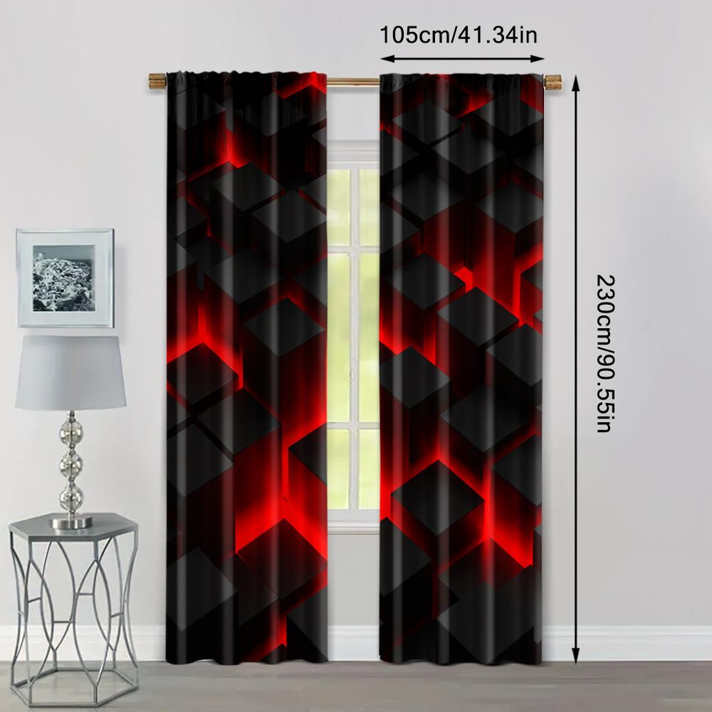 2 шт., Шторы для окон Абстрактный красный и черный градиент Блэкаут Полиэстер Праздничный декор для стен Подходит для использования в помещении