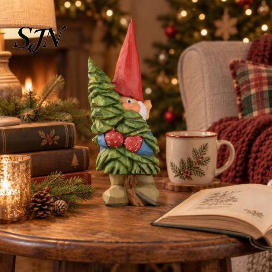 Small Statue Collections Rustic Resin Gnome Ornament, Hand Painted Nordic Style Dwarf Figurine for Holiday Home Ornaments Decor and Garden Decoration,