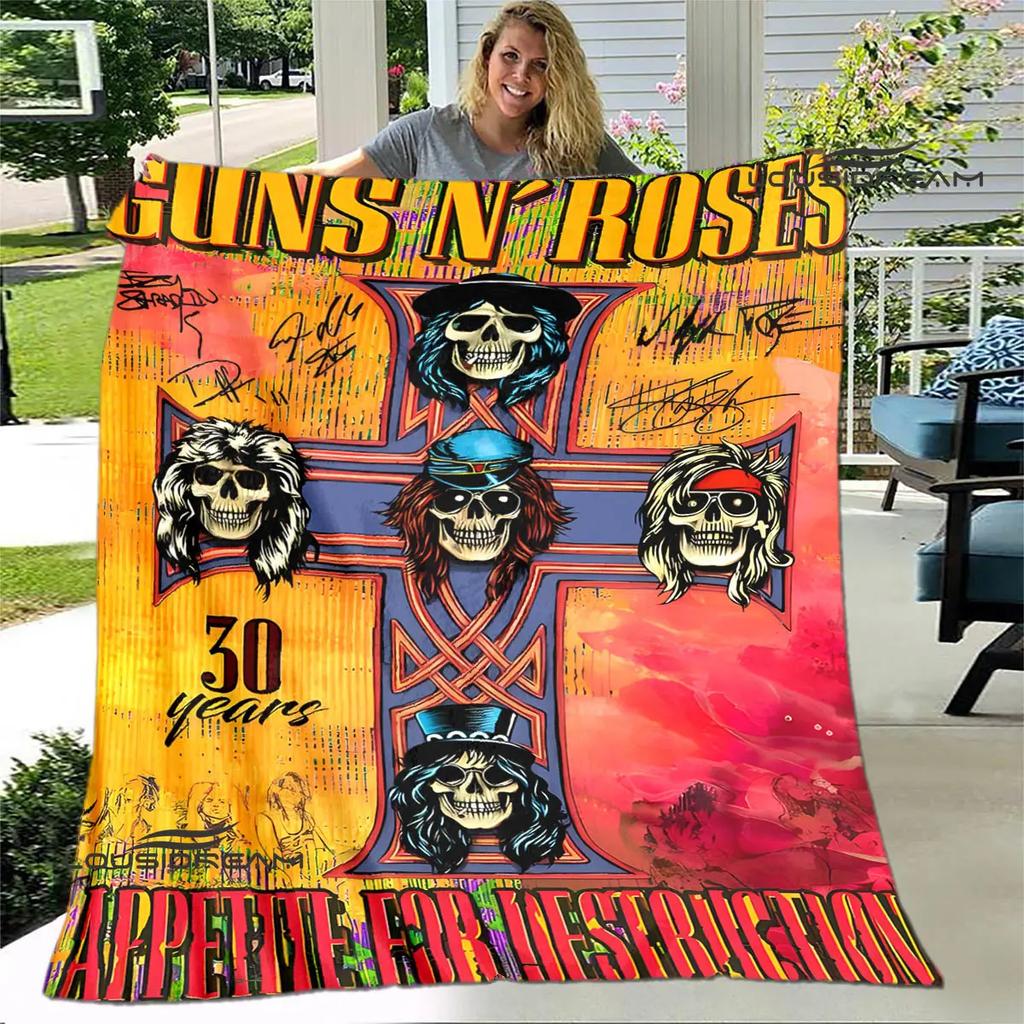 Плед с ретро-принтом группы Guns n'roses Фланелевый мягкий и уютный плед Плед для дома и путешествий Теплый плед для детей подарок на день рождения